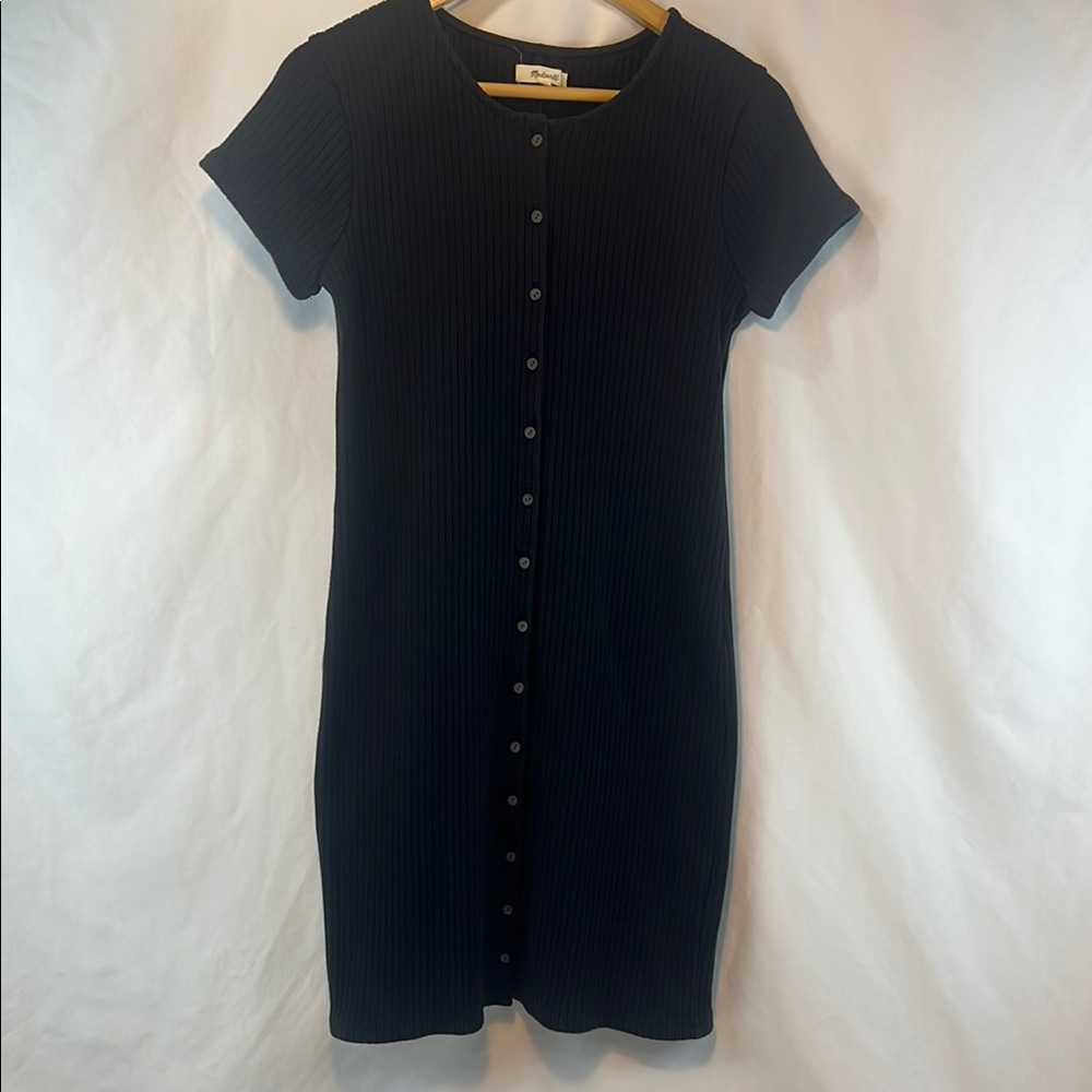Madewell Black Button-Down‎ Ribbed Dress Size M